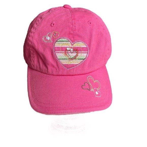 THE CHILDREN'S PLACE Pink Sun Hat Hearts Embroidered Rhinestone Adjust 4-7 - Picture 2 of 9